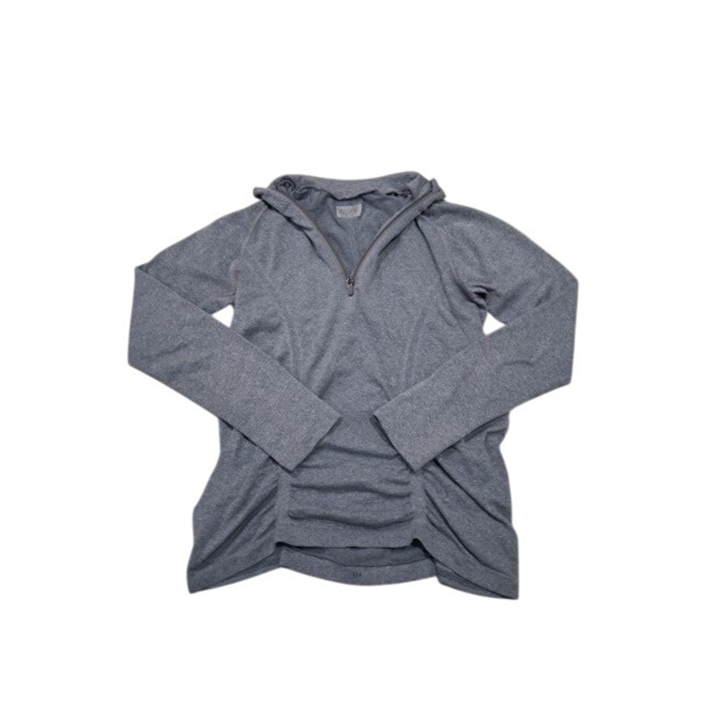 Athleta Womens Grey‎ Heathered Half Zip Ruched Hoodie Thumbholes Size L-Cozy!